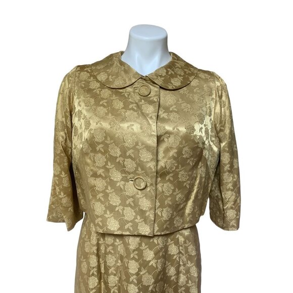 Vintage 1950s Women's Dress Set Gold Brocade Satin Roses 2 Piece Medium - Picture 2 of 13